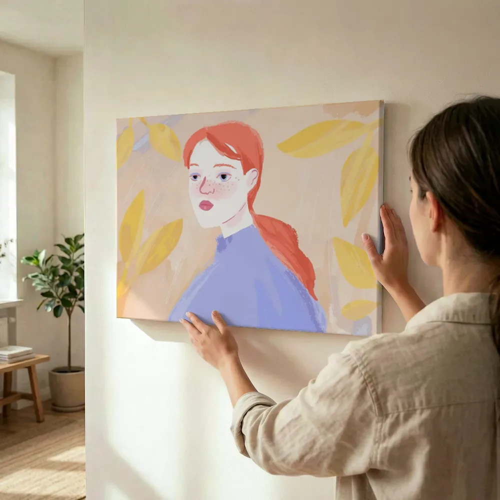 Sfeerimpressie: Portret roodharig meisje met sproeten terwijl het wordt opgehangen
