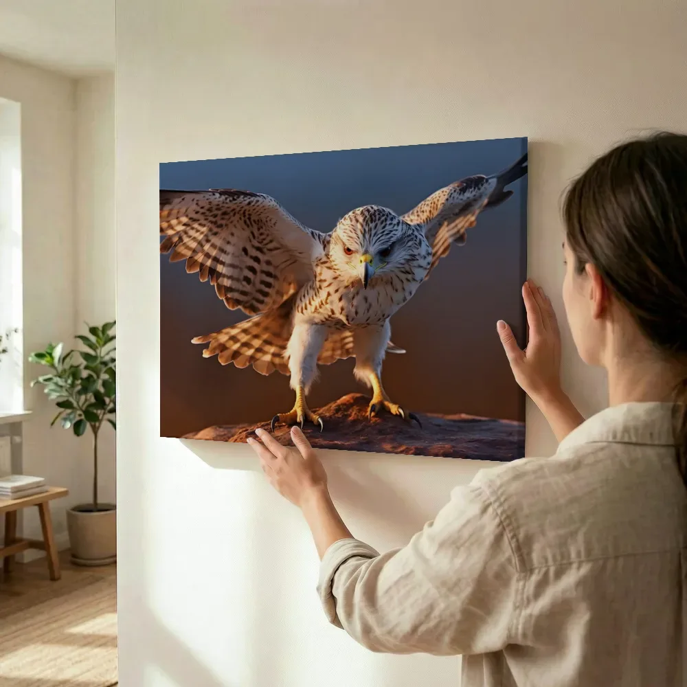 Sfeerimpressie: Roofvogel bij landing terwijl het wordt opgehangen