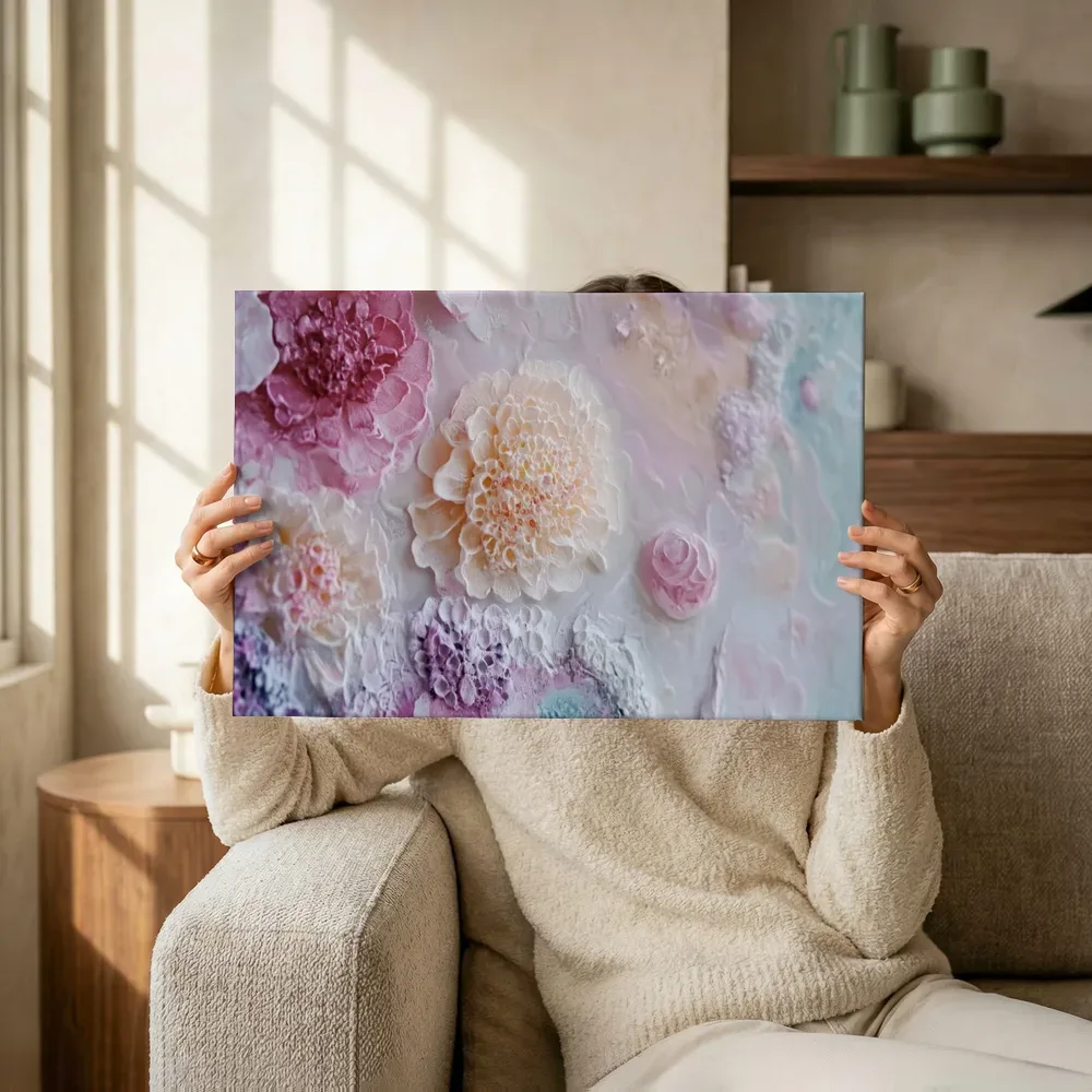 Sfeerimpressie: Roomwitte dahlia terwijl het omhoog wordt gehouden