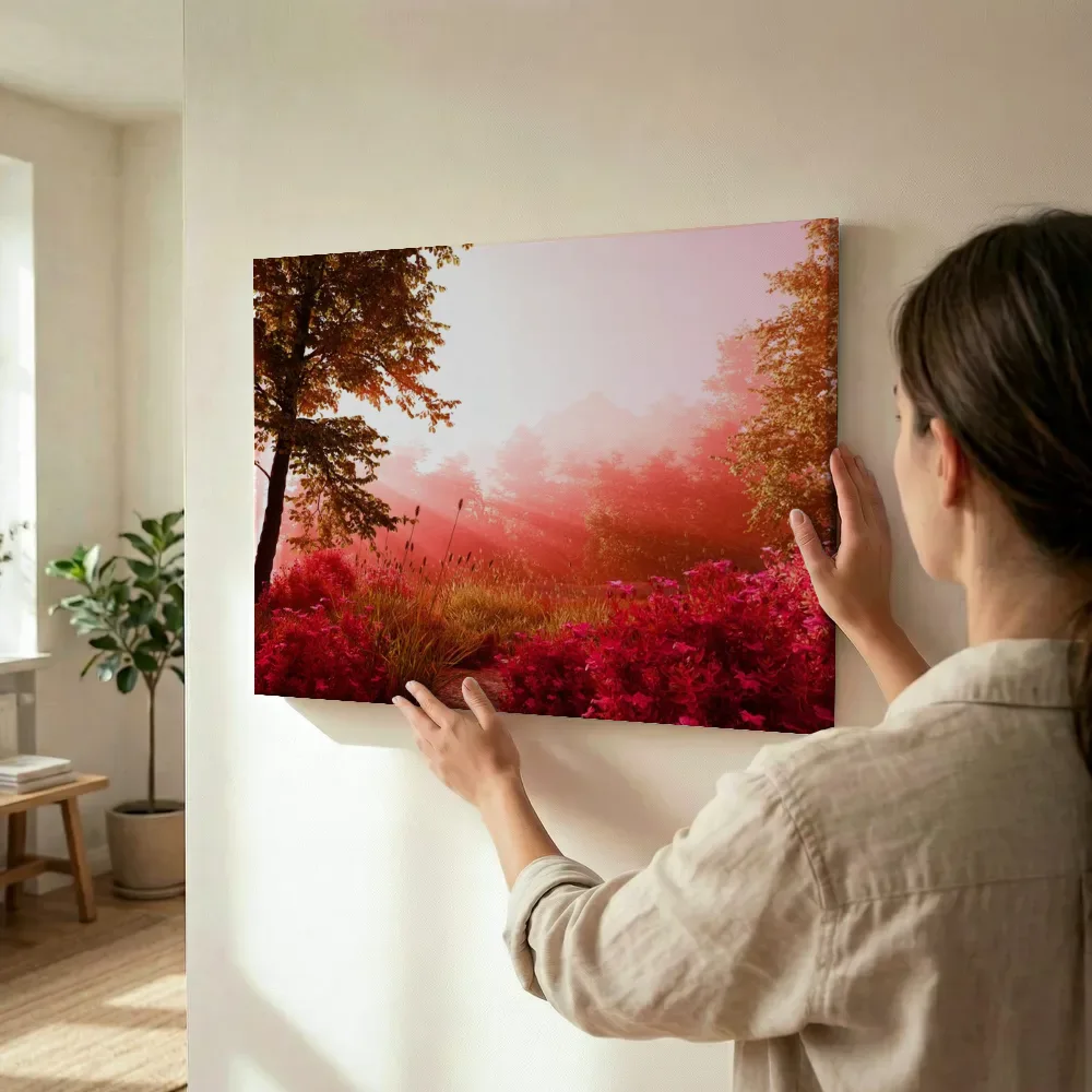 Sfeerimpressie: Roze betoverd bos met bloeiende struiken terwijl het wordt opgehangen