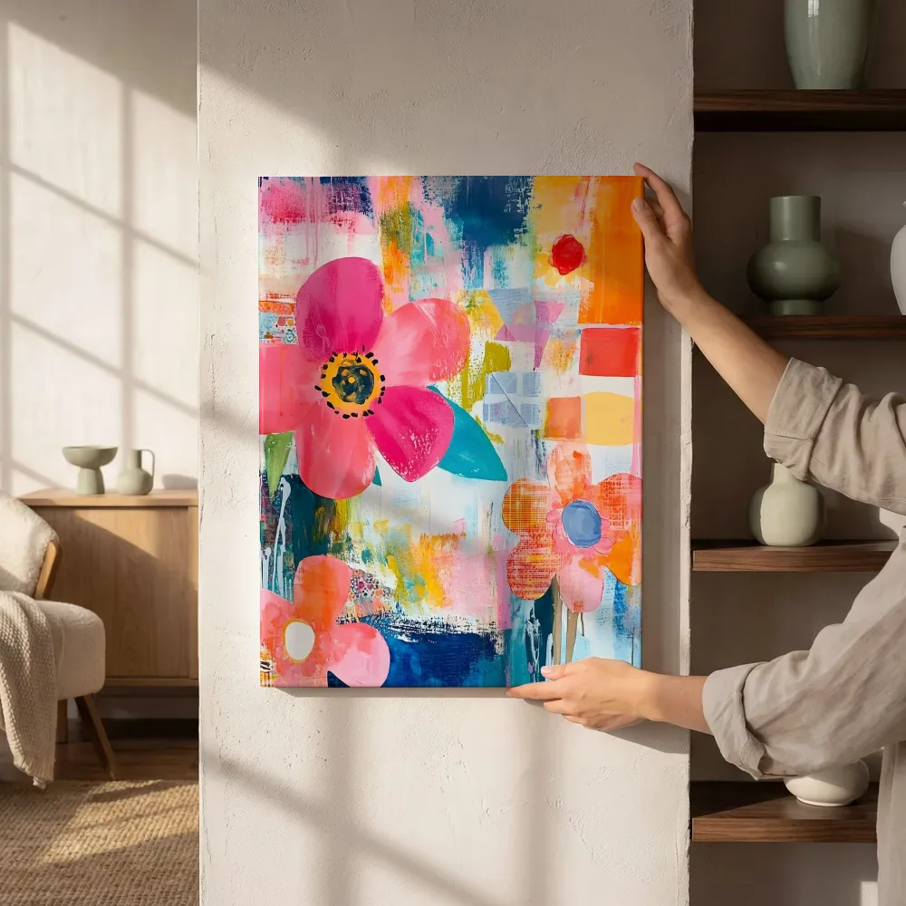 Sfeerimpressie: Roze bloem met geometrisch patroon naast de kast
