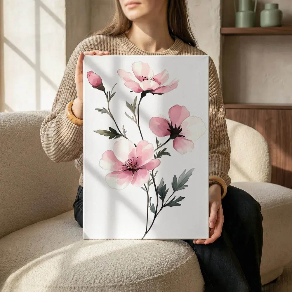 Sfeerimpressie: Roze bloementak aquarel terwijl het zittend wordt getoond