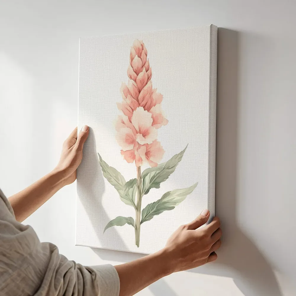 Sfeerimpressie: Roze bloementros terwijl het aan de muur wordt gehangen