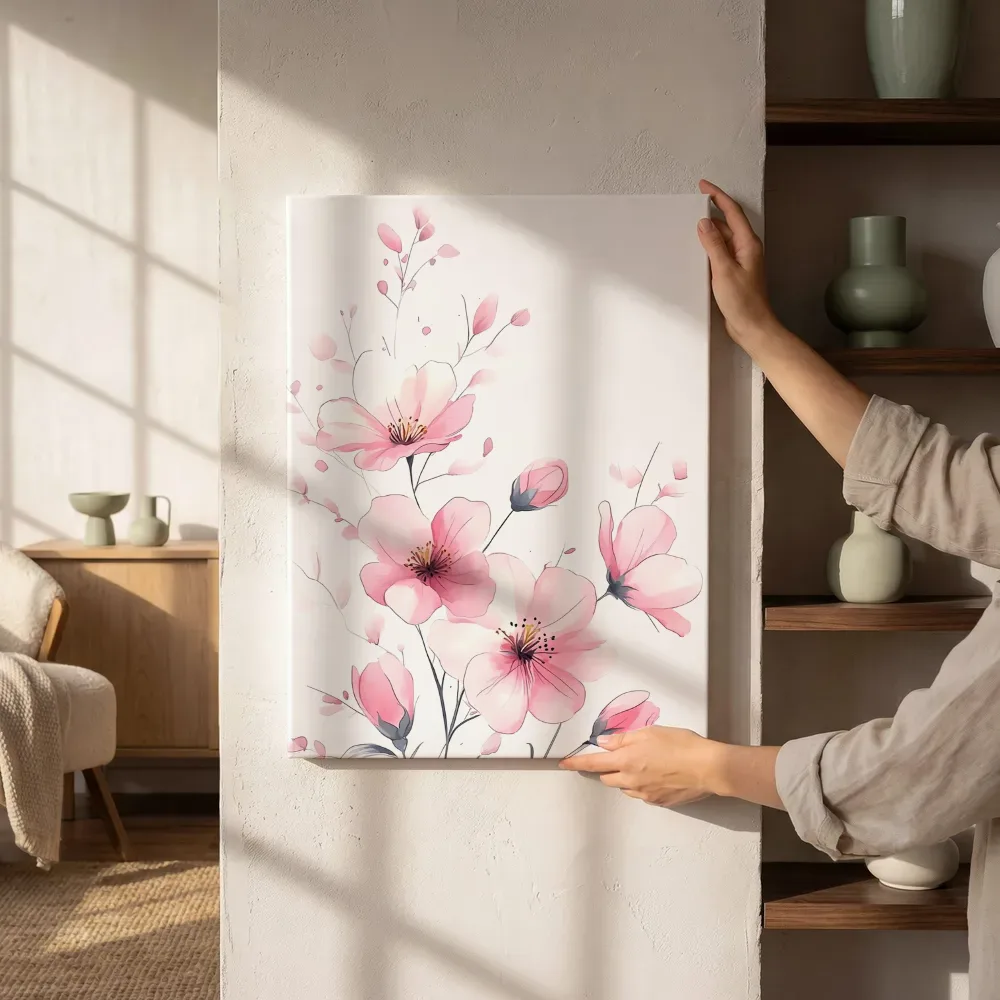 Sfeerimpressie: Roze bloesemtak aquarel naast de kast