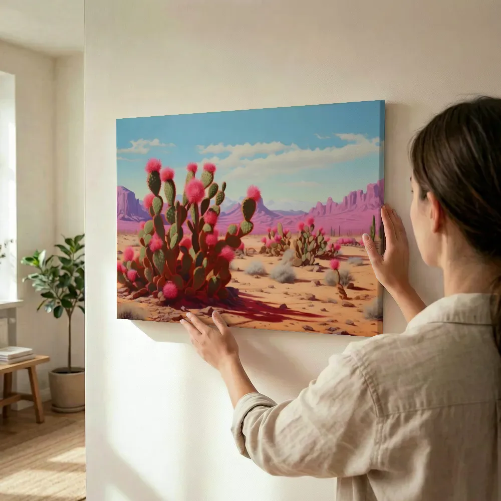 Sfeerimpressie: Roze cactusbloesem in de woestijn terwijl het wordt opgehangen