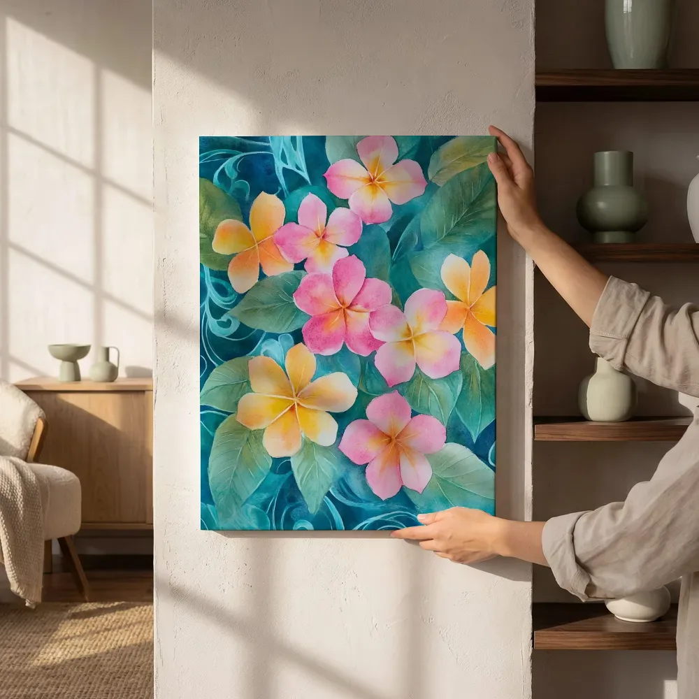 Sfeerimpressie: Roze frangipani bloemen naast de kast