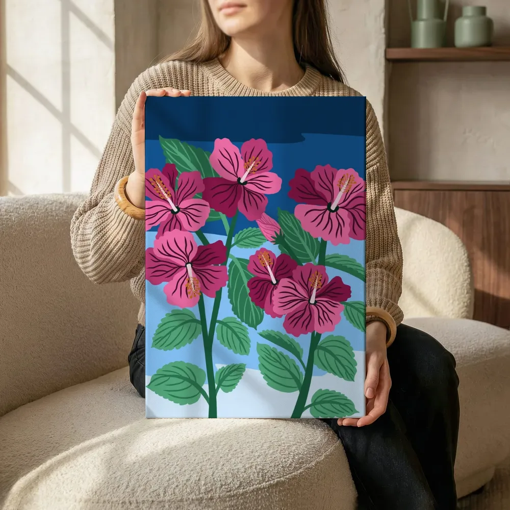 Sfeerimpressie: Roze hibiscusbloemen terwijl het zittend wordt getoond