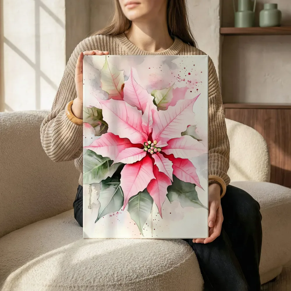 Sfeerimpressie: Roze kerstster botanisch terwijl het zittend wordt getoond