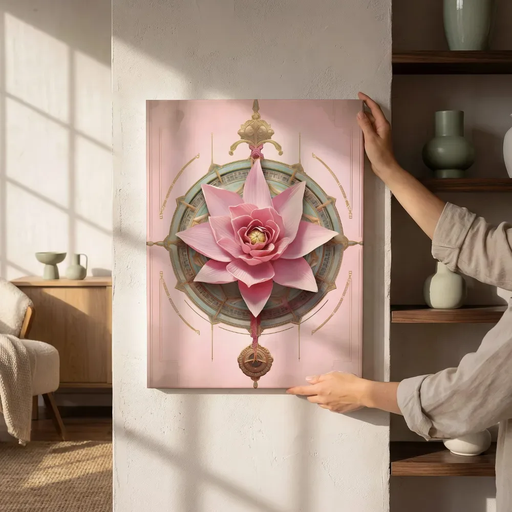 Sfeerimpressie: Roze lotus mandala naast de kast