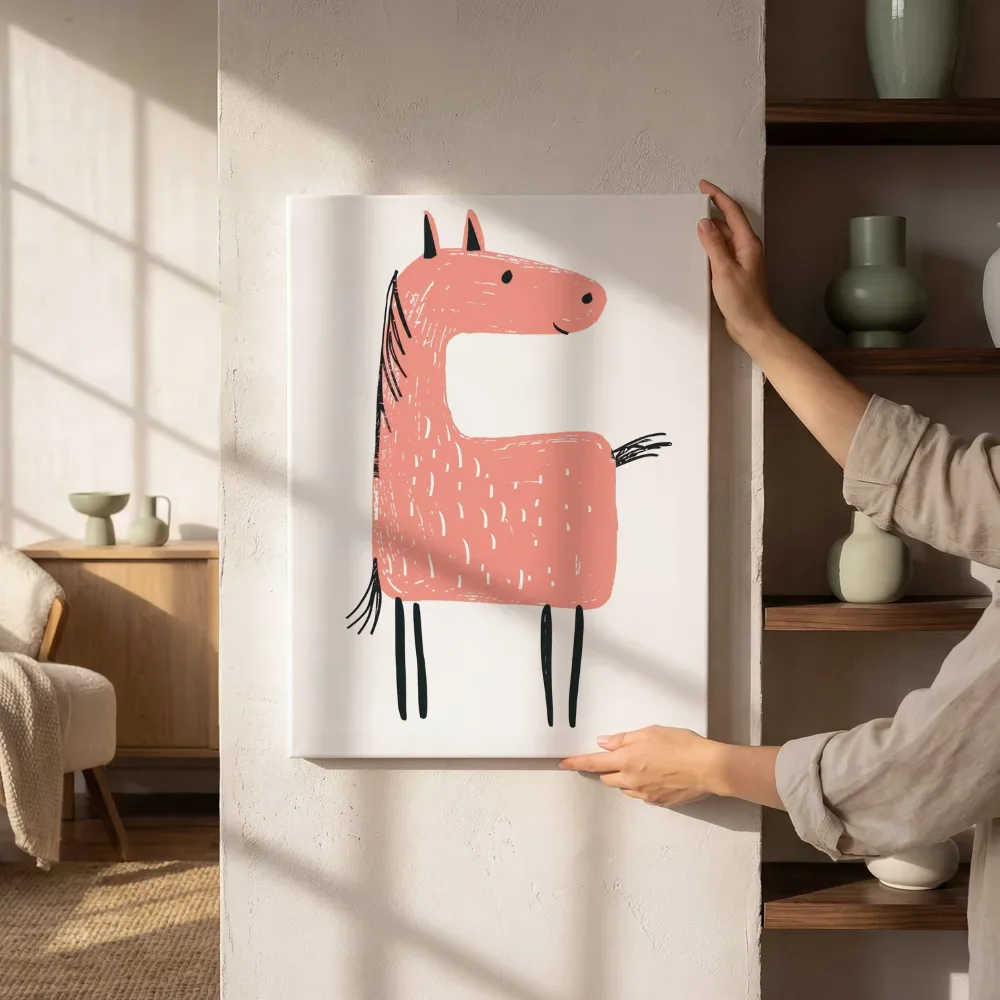 Sfeerimpressie: Roze paard illustratie naast de kast