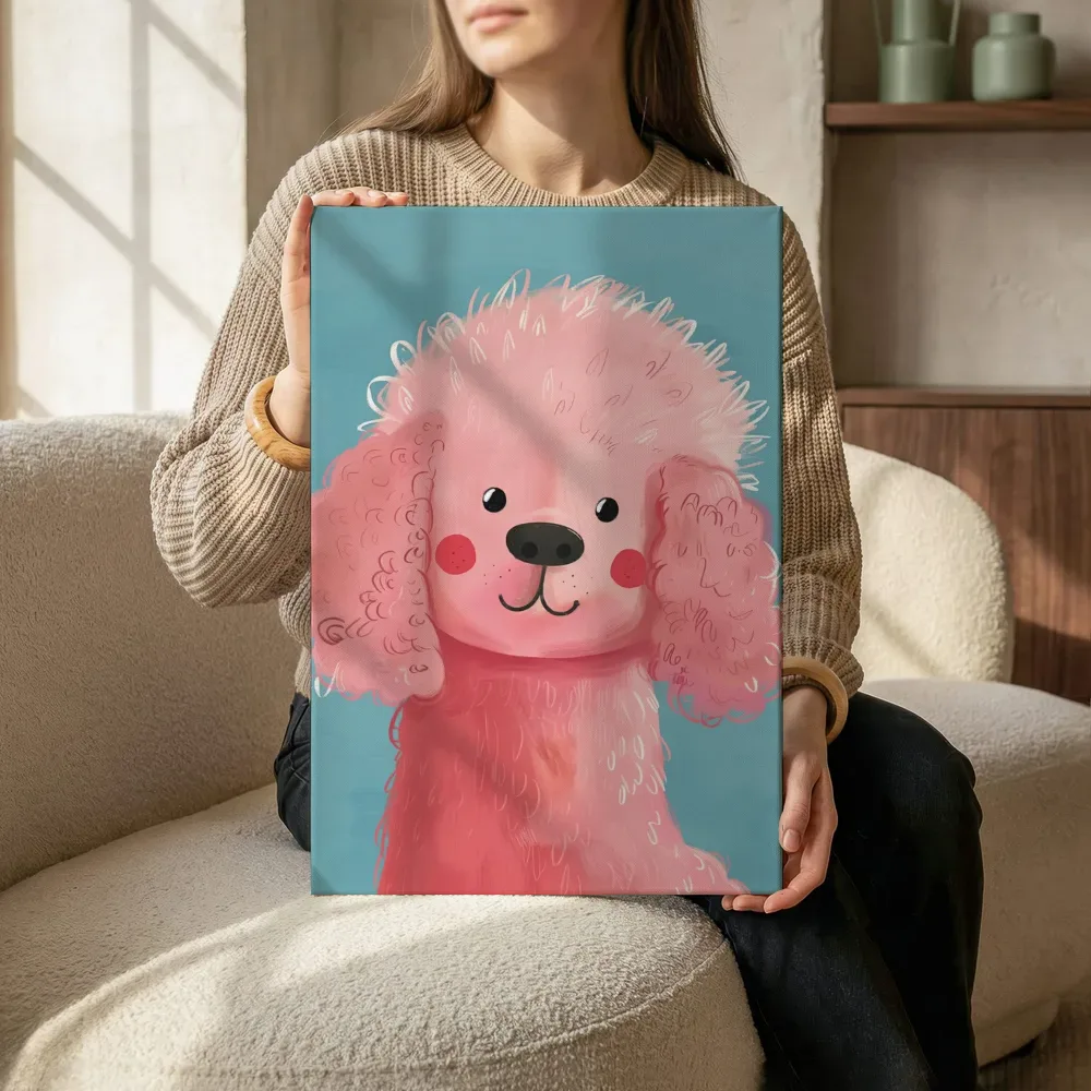 Sfeerimpressie: Roze poedel portret terwijl het zittend wordt getoond
