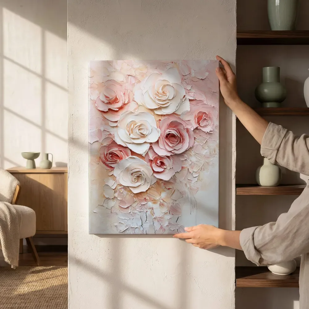 Sfeerimpressie: Roze rozen naast de kast