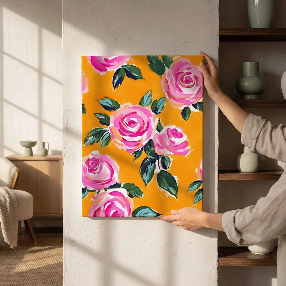 Sfeerimpressie: Roze rozenpatroon naast de kast