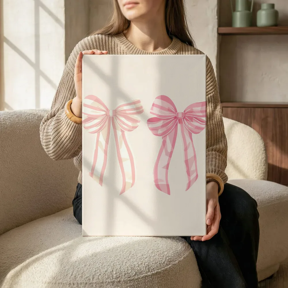 Sfeerimpressie: Roze decoratieve strikken terwijl het zittend wordt getoond