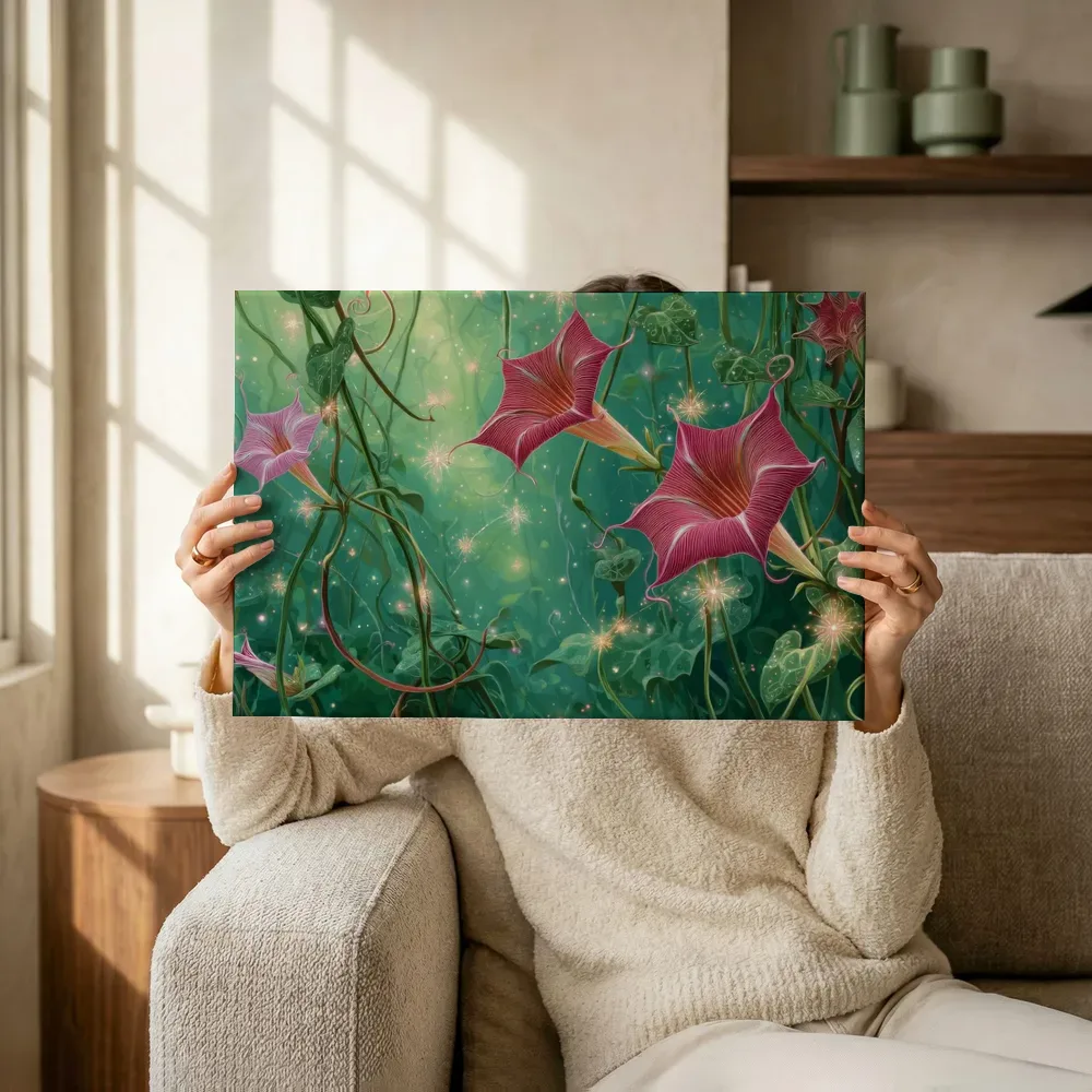 Sfeerimpressie: Roze trompetbloemen in het lentewoud terwijl het omhoog wordt gehouden