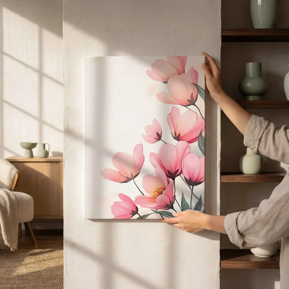 Sfeerimpressie: Roze tulpen aquarel naast de kast