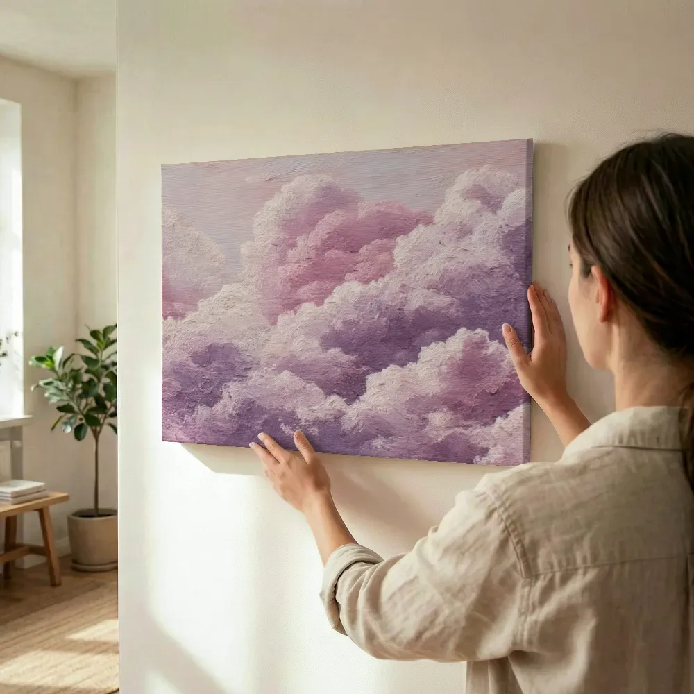 Sfeerimpressie: Roze wolkenluchten abstract terwijl het wordt opgehangen