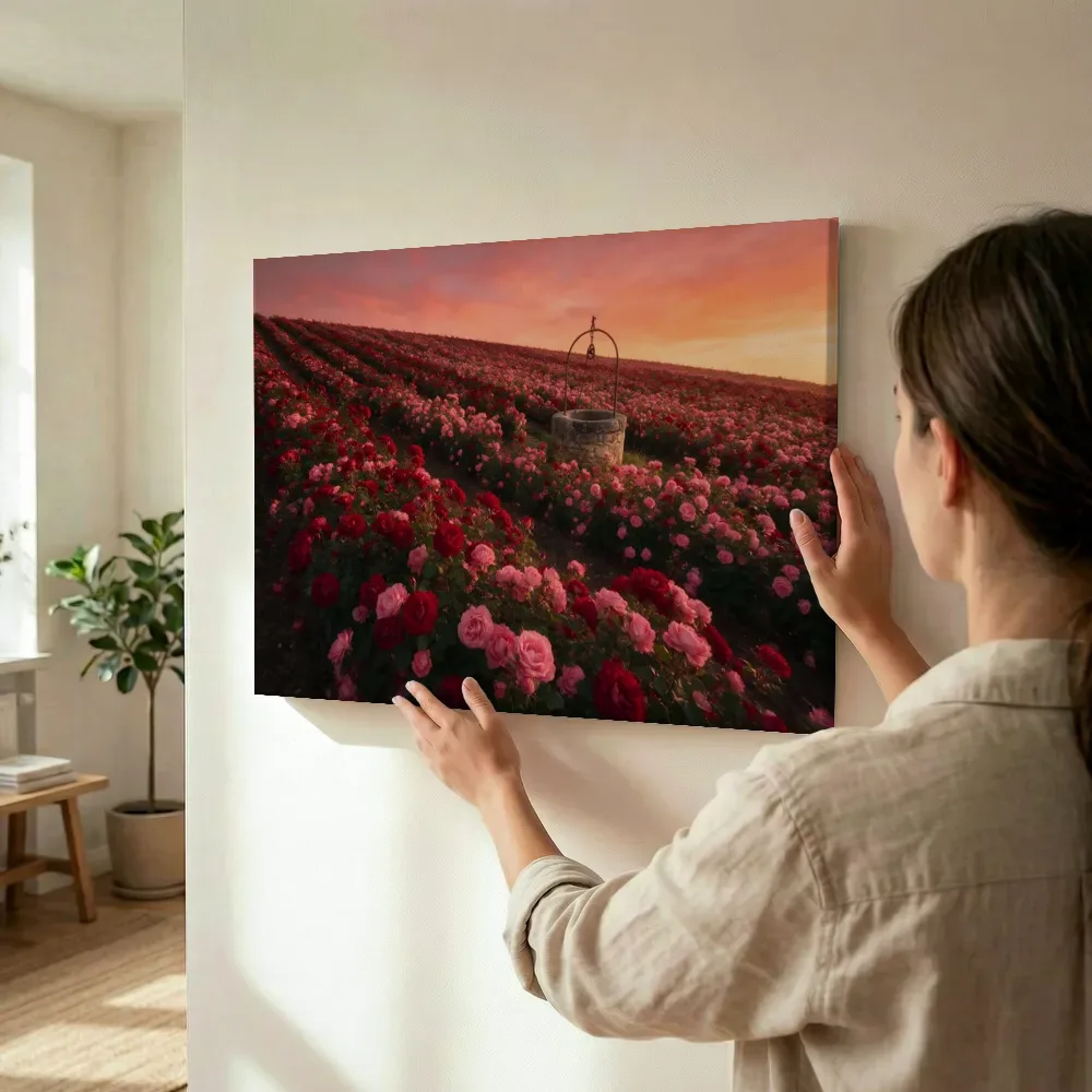 Sfeerimpressie: Rozen bij de zonsondergang 3 terwijl het wordt opgehangen