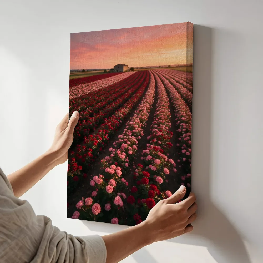 Sfeerimpressie: Rozen bij de zonsondergang 5 terwijl het aan de muur wordt gehangen