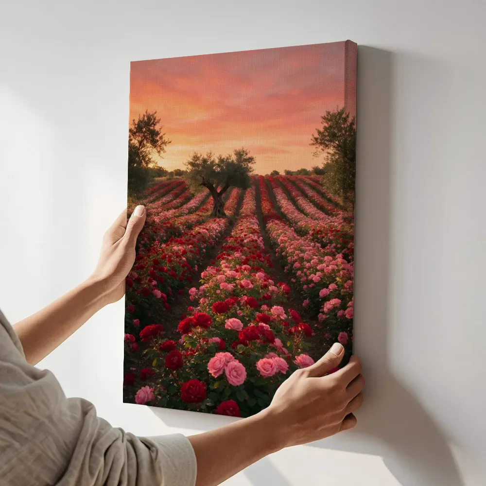 Sfeerimpressie: Rozen bij de zonsondergang 8 terwijl het aan de muur wordt gehangen