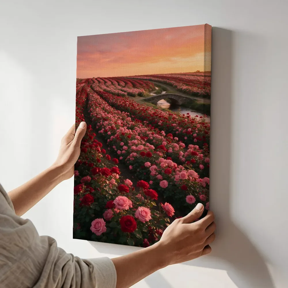 Sfeerimpressie: Rozen bij de zonsondergang terwijl het aan de muur wordt gehangen