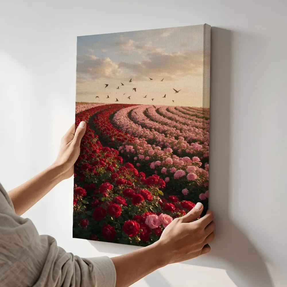 Sfeerimpressie: Rozen bij het gouden uur 8 terwijl het aan de muur wordt gehangen