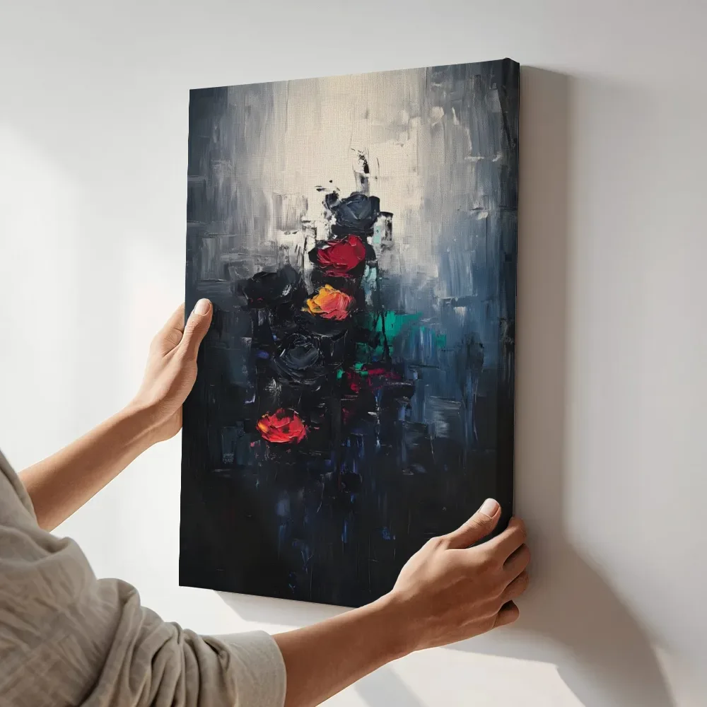 Sfeerimpressie: Rozen in het duister terwijl het aan de muur wordt gehangen