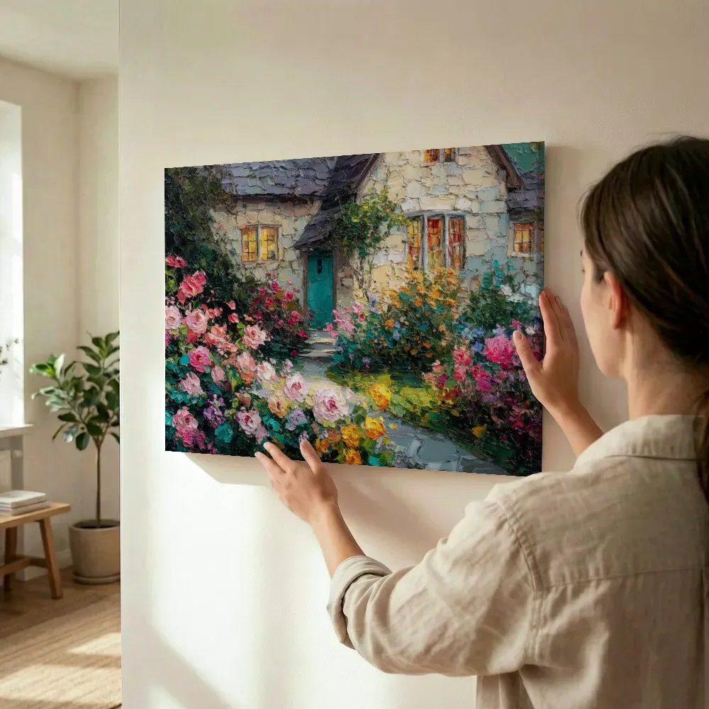 Sfeerimpressie: Rozenhuisje in avondlicht terwijl het wordt opgehangen
