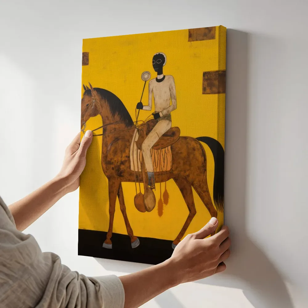 Sfeerimpressie: Ruiter te paard terwijl het aan de muur wordt gehangen