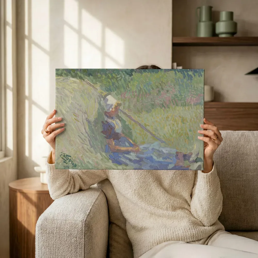 Sfeerimpressie: Rustende boerin van Jan Toorop terwijl het omhoog wordt gehouden