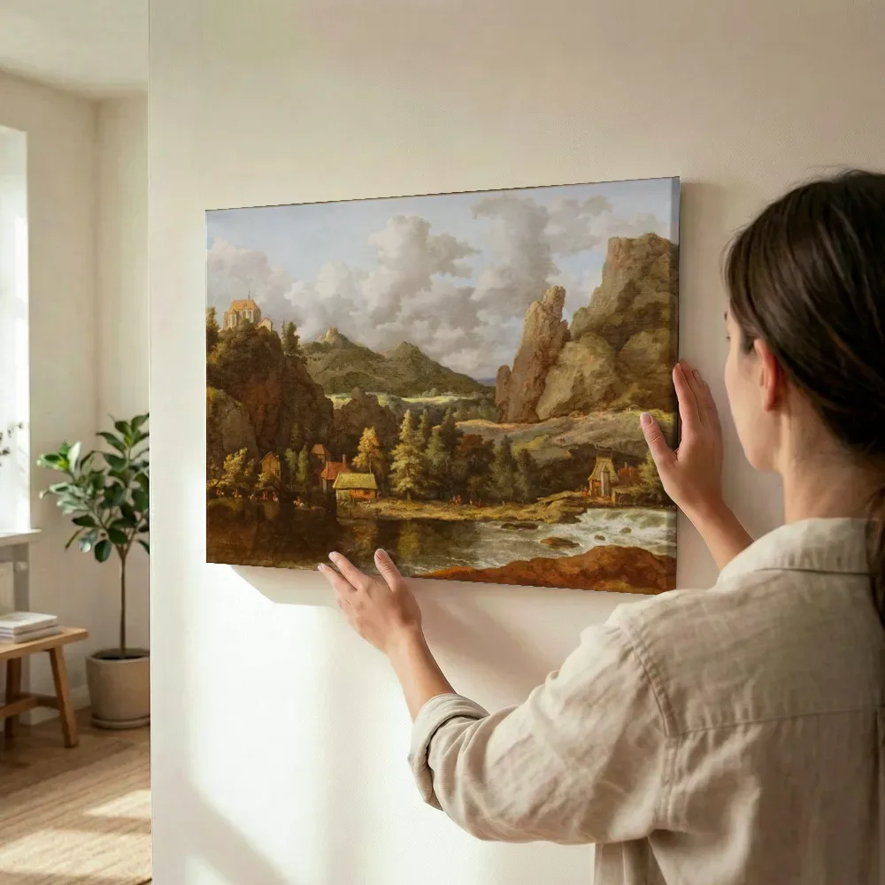 Sfeerimpressie: Scandinavian Caprice van Allaert van Everdingen terwijl het wordt opgehangen