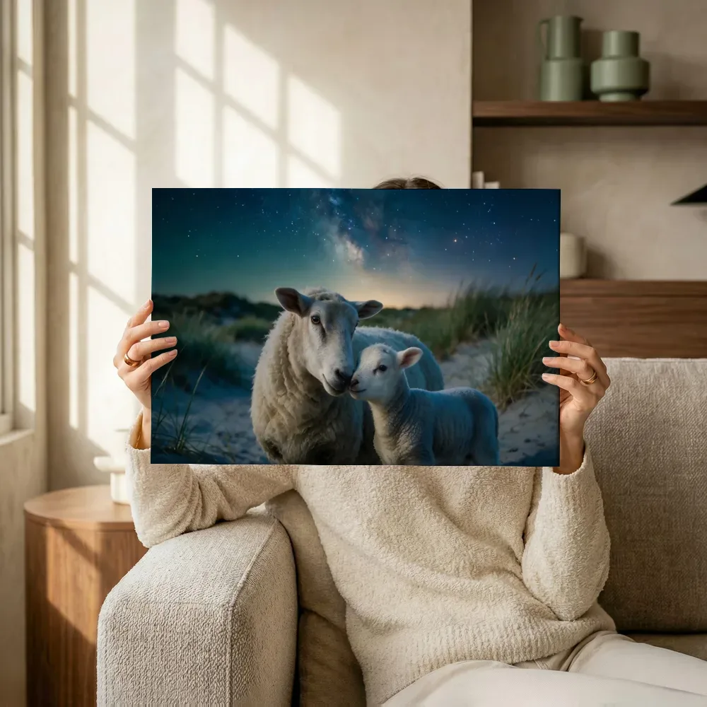 Sfeerimpressie: Schaap een teder moment, een heldere sterrenhemel terwijl het omhoog wordt gehouden