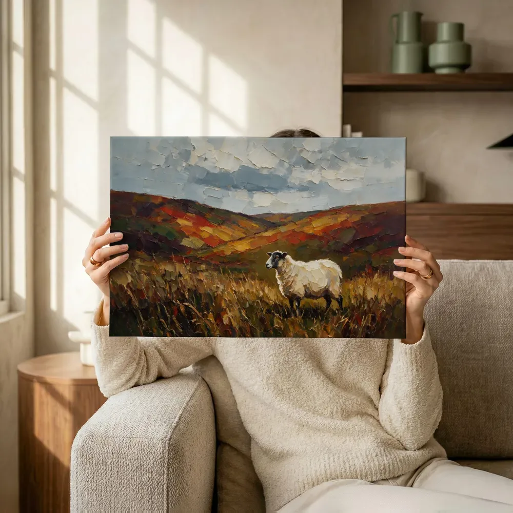 Sfeerimpressie: Schaap in het landschap tussen de grassen terwijl het omhoog wordt gehouden