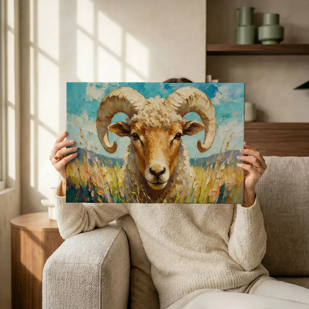 Sfeerimpressie: Schaap portret tussen de grassen terwijl het omhoog wordt gehouden