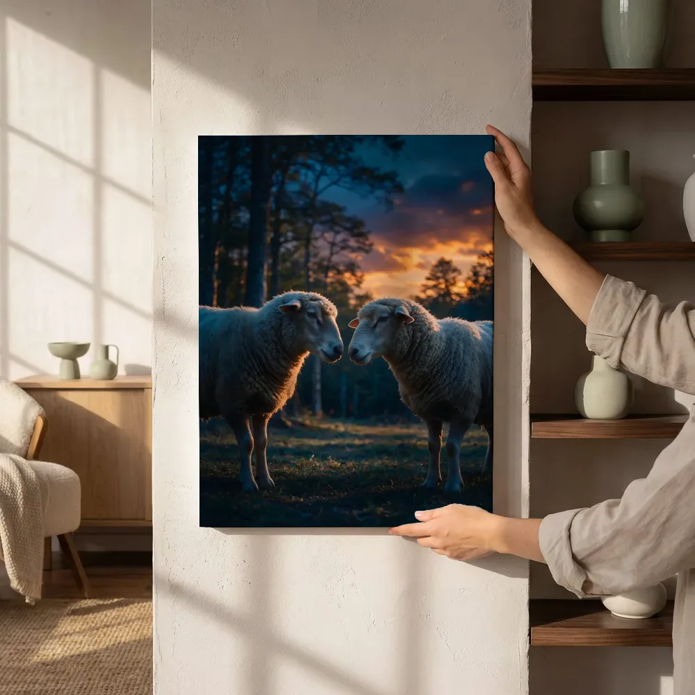 Sfeerimpressie: Schaap samen, een blauw-oranje schemering naast de kast