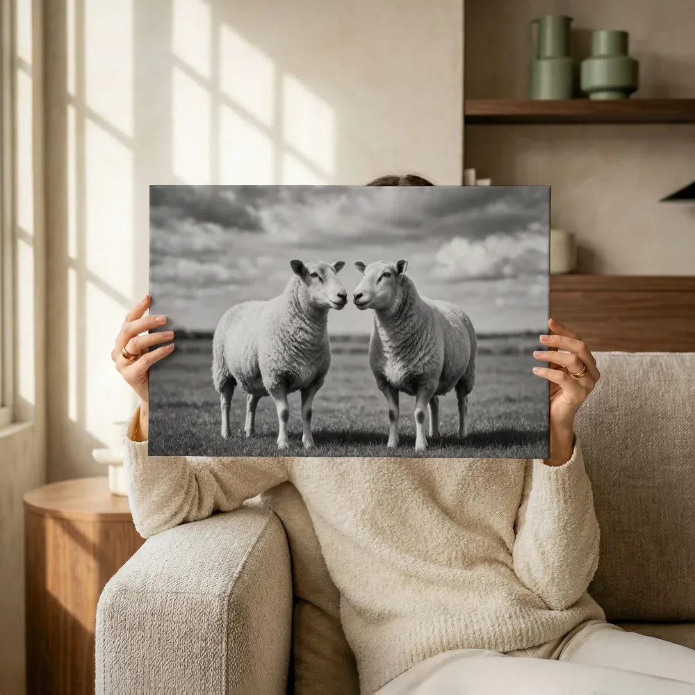 Sfeerimpressie: Schaap samen, een zacht bewolkte hemel terwijl het omhoog wordt gehouden