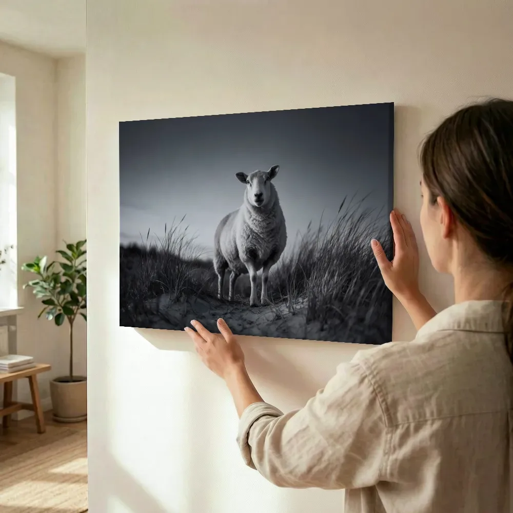 Sfeerimpressie: Schaap van onderaf, een roze-paarse schemering 2 terwijl het wordt opgehangen