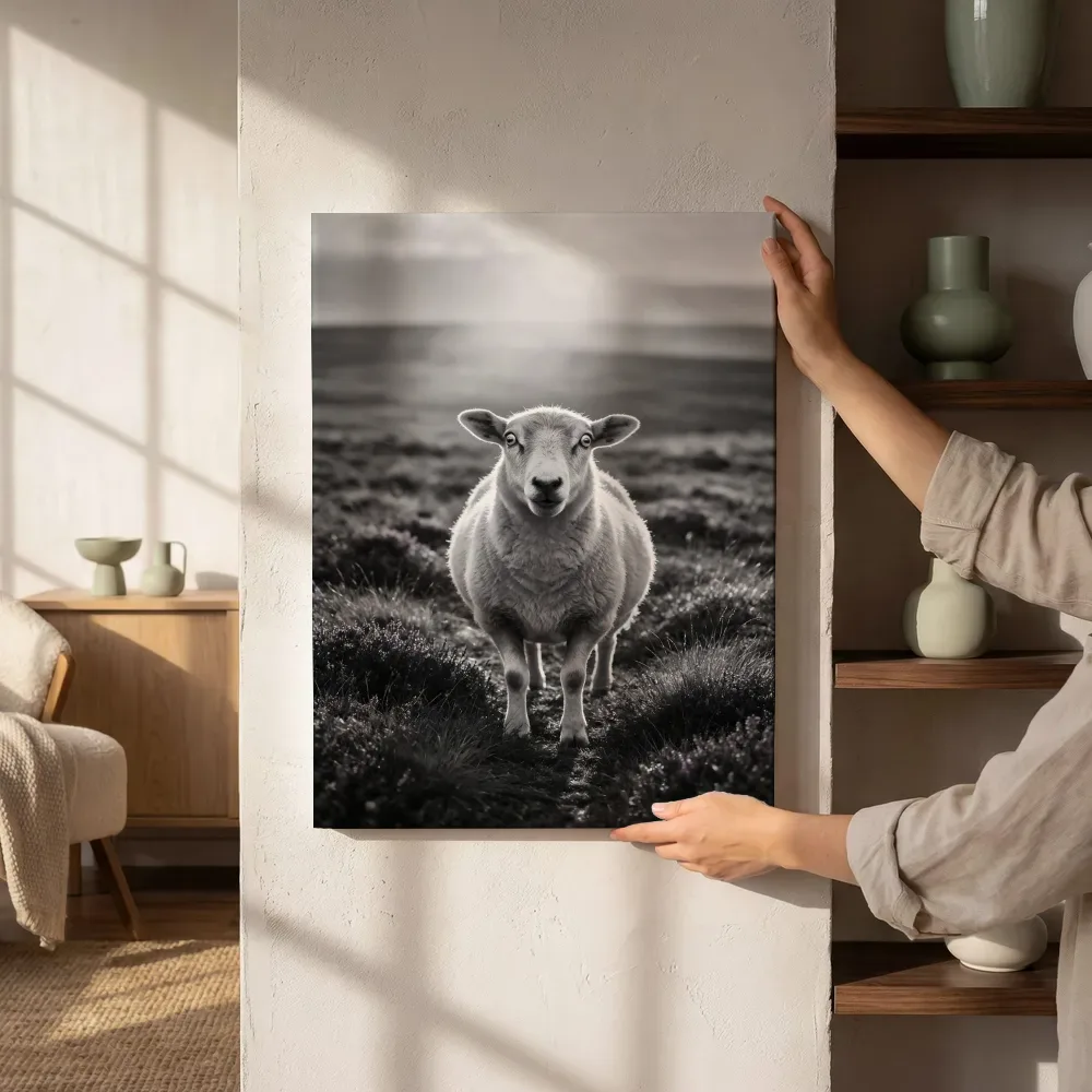 Sfeerimpressie: Schaap verrast, een gouden namiddagzon naast de kast
