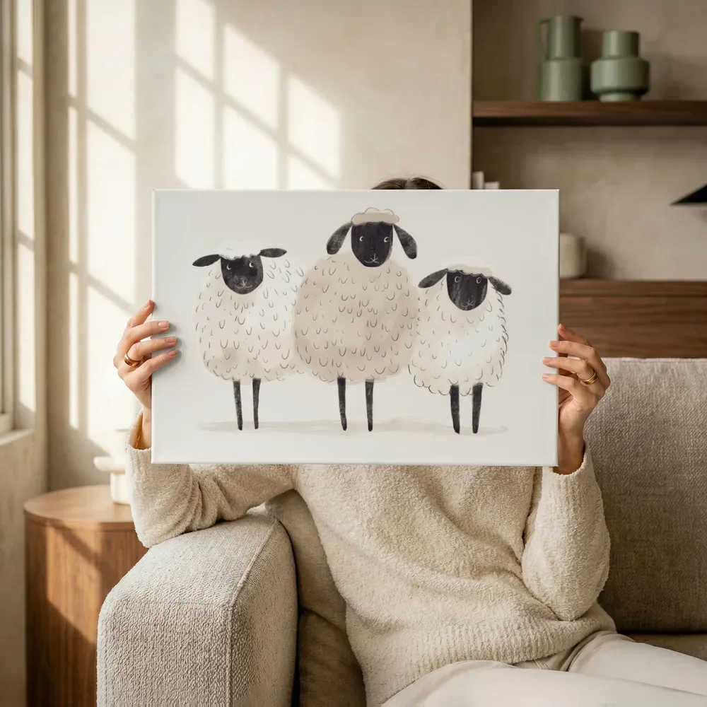 Sfeerimpressie: Schapenfamilie op een rij terwijl het omhoog wordt gehouden