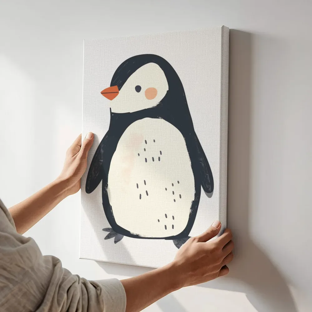 Sfeerimpressie: Schattige pinguïn terwijl het aan de muur wordt gehangen