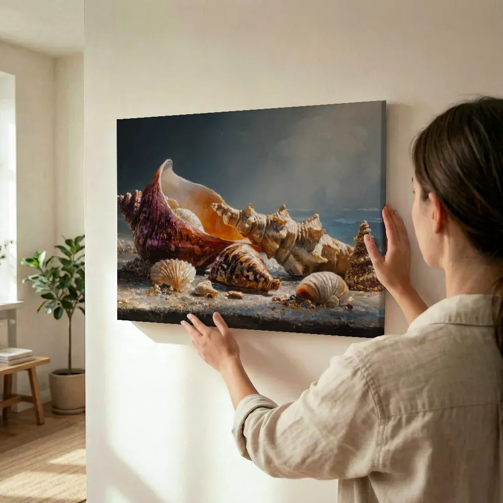 Sfeerimpressie: Schelpen onder onweerslucht terwijl het wordt opgehangen
