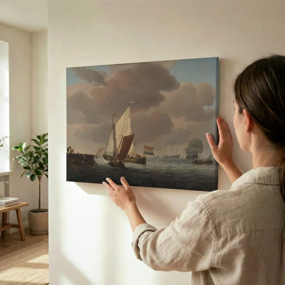Sfeerimpressie: Schepen voor de kust bij flinke bries terwijl het wordt opgehangen