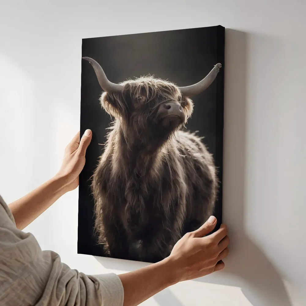Sfeerimpressie: Schotse Hooglander met de kop hoog terwijl het aan de muur wordt gehangen