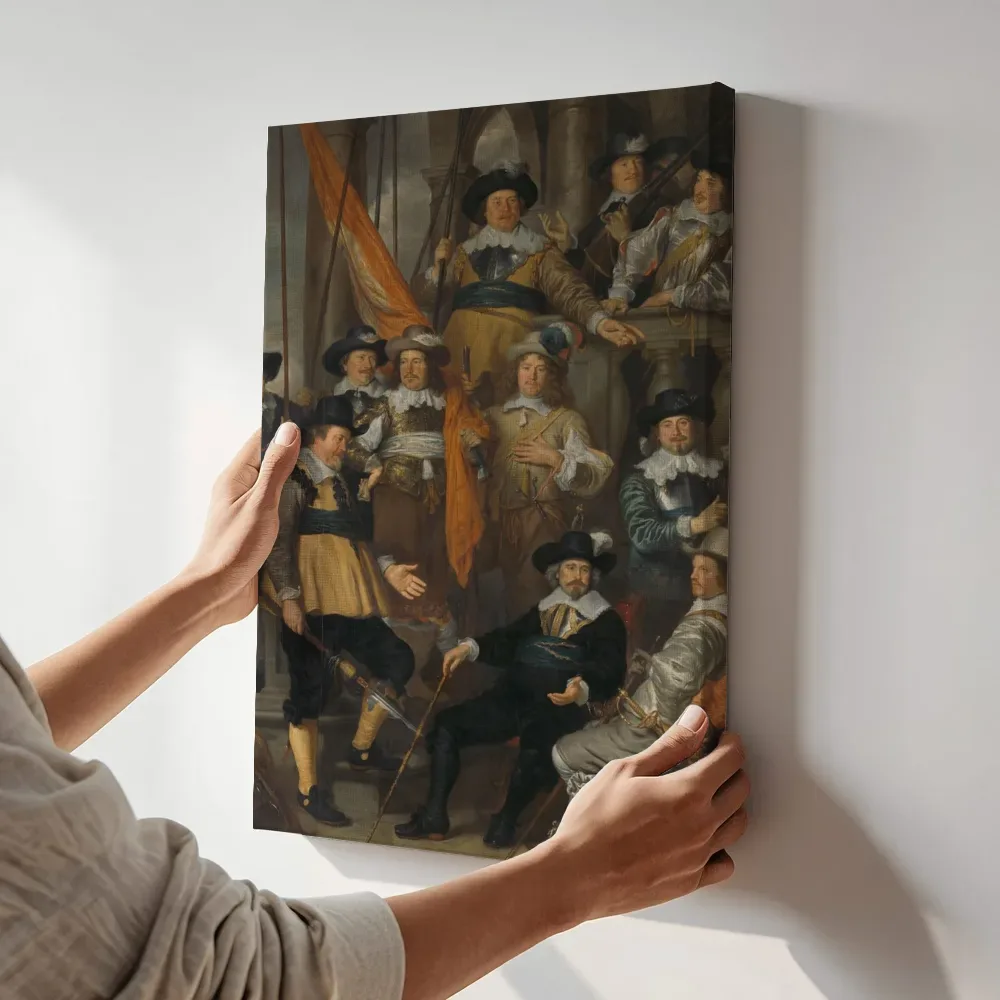 Sfeerimpressie: Schutters van wijk XVIII terwijl het aan de muur wordt gehangen