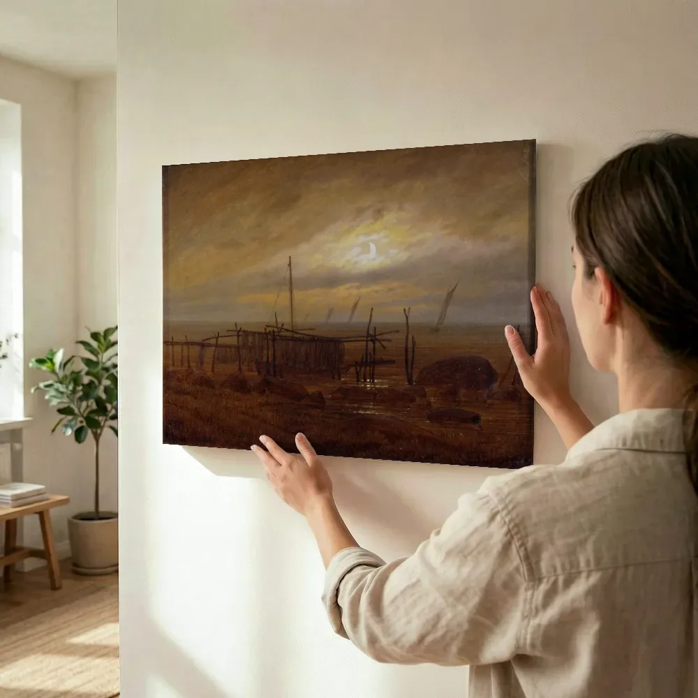 Sfeerimpressie: Seaside moonlight van Caspar David Friedrich terwijl het wordt opgehangen