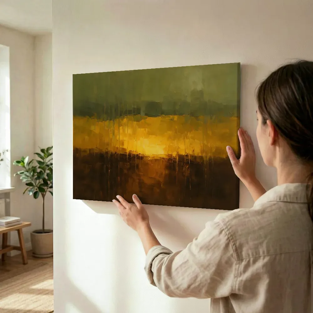 Sfeerimpressie: Sepia en goud in drie lagen terwijl het wordt opgehangen