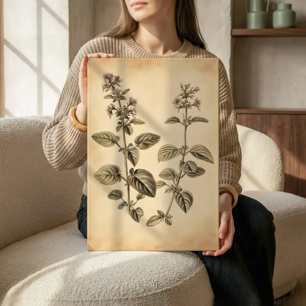 Sfeerimpressie: Sepia veldbloem botanische prent naast de kast