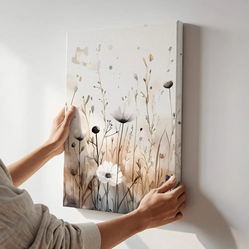 Sfeerimpressie: Sepia wildflower veld terwijl het aan de muur wordt gehangen