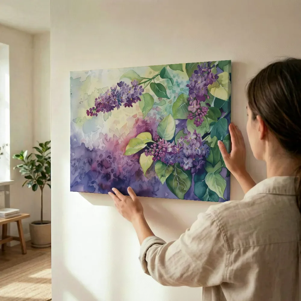 Sfeerimpressie: Seringen in aquarel terwijl het wordt opgehangen