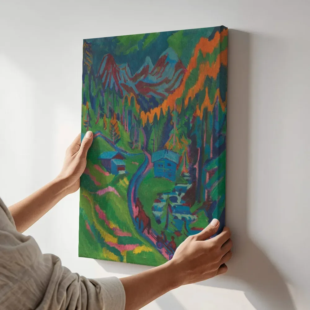 Sfeerimpressie: Sertigweg in de zomer van Ernst Ludwig Kirchner terwijl het aan de muur wordt gehangen
